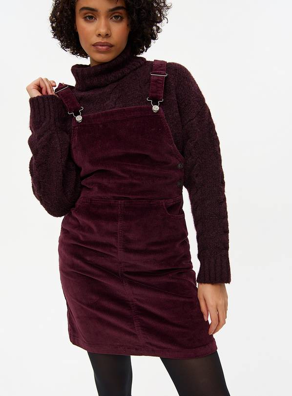 Burgundy Corduroy Mini Pinafore Dress 16